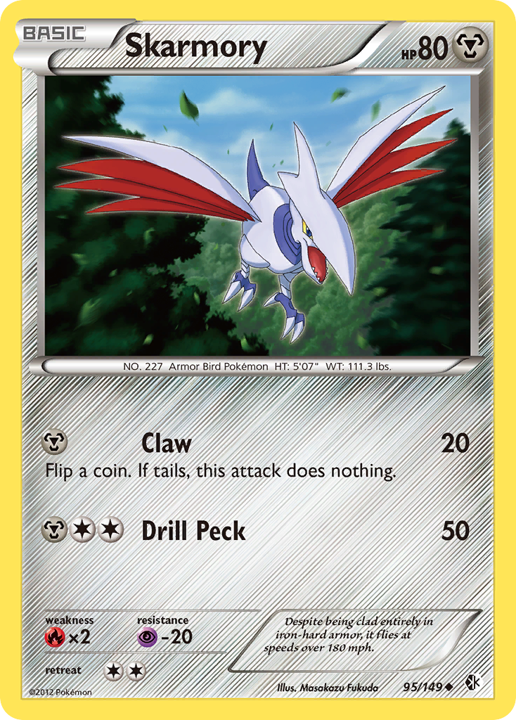 Skarmory 95/149 Pokémon card from Boundaries Crossed (2012), English Uncommon