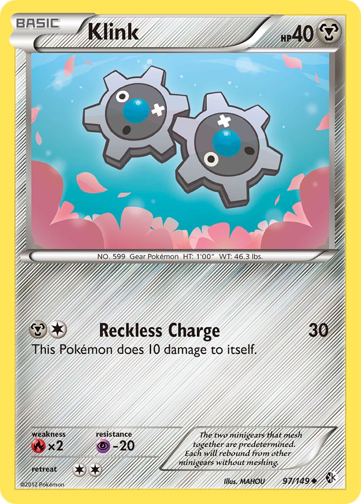 Klink 97/149 Pokémon card from Boundaries Crossed (2012), English Uncommon