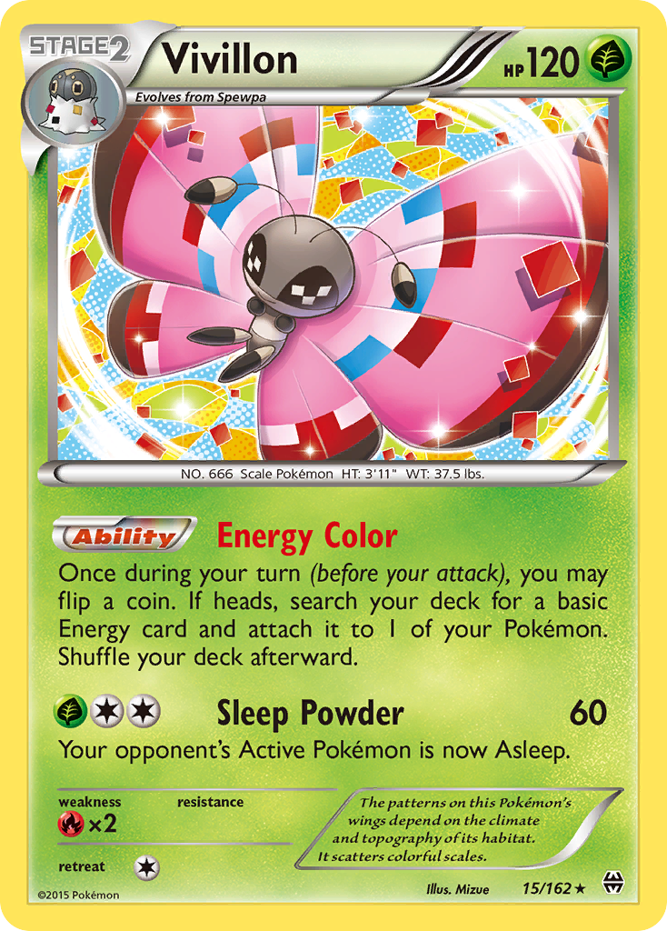 Vivillon 15/162 English Pokémon card from BREAKthrough (2015)