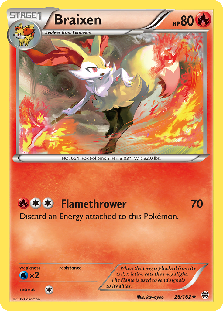 Braixen 26/162 English Pokémon card from BREAKthrough (2015)