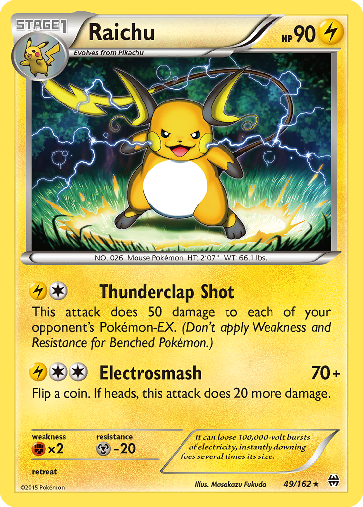 Raichu 49/162 English Pokémon card from BREAKthrough (2015)