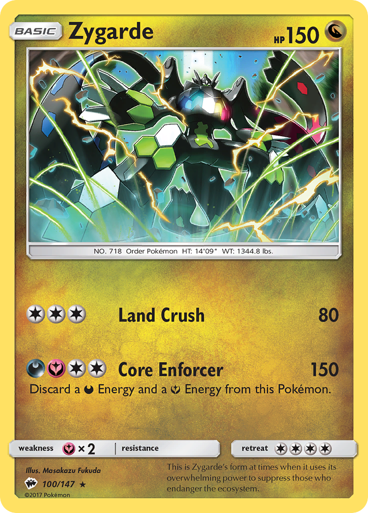 Zygarde 100/147 English Pokémon card from Burning Shadows (2017)