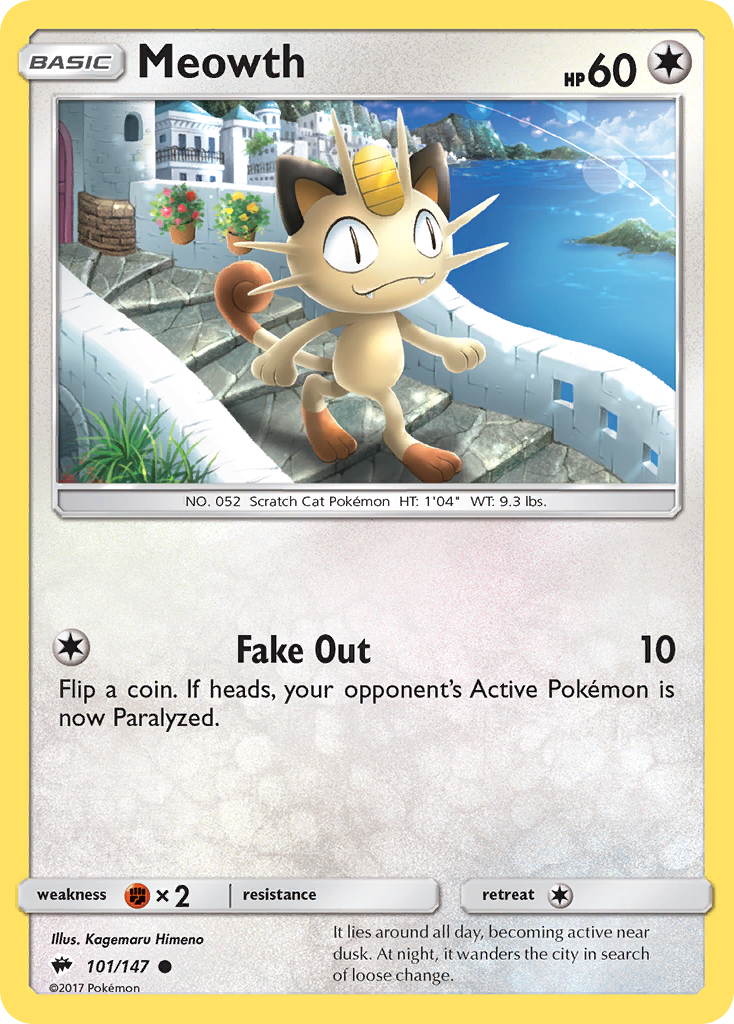 Meowth 101/147 English Pokémon card from Burning Shadows (2017)