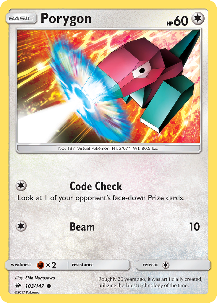 Porygon 103/147 English Pokémon card from Burning Shadows (2017)