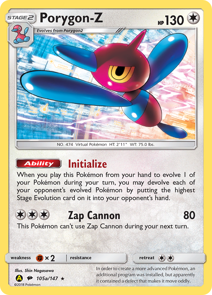 Porygon-Z 105a/147 English Pokémon card from Burning Shadows (2017) — alternate artwork