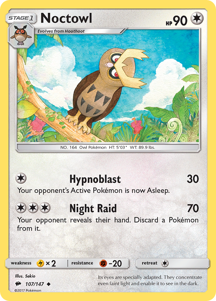 Noctowl 107/147 English Pokémon card from Burning Shadows (2017)
