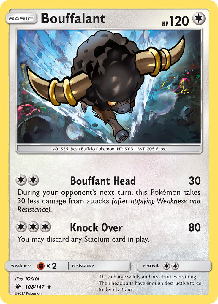 Bouffalant 108/147 English Pokémon card from Burning Shadows (2017)