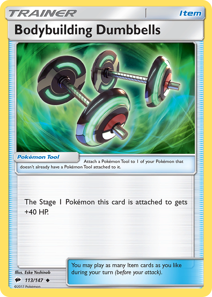 Bodybuilding Dumbbells 113/147 English Pokémon card from Burning Shadows (2017)