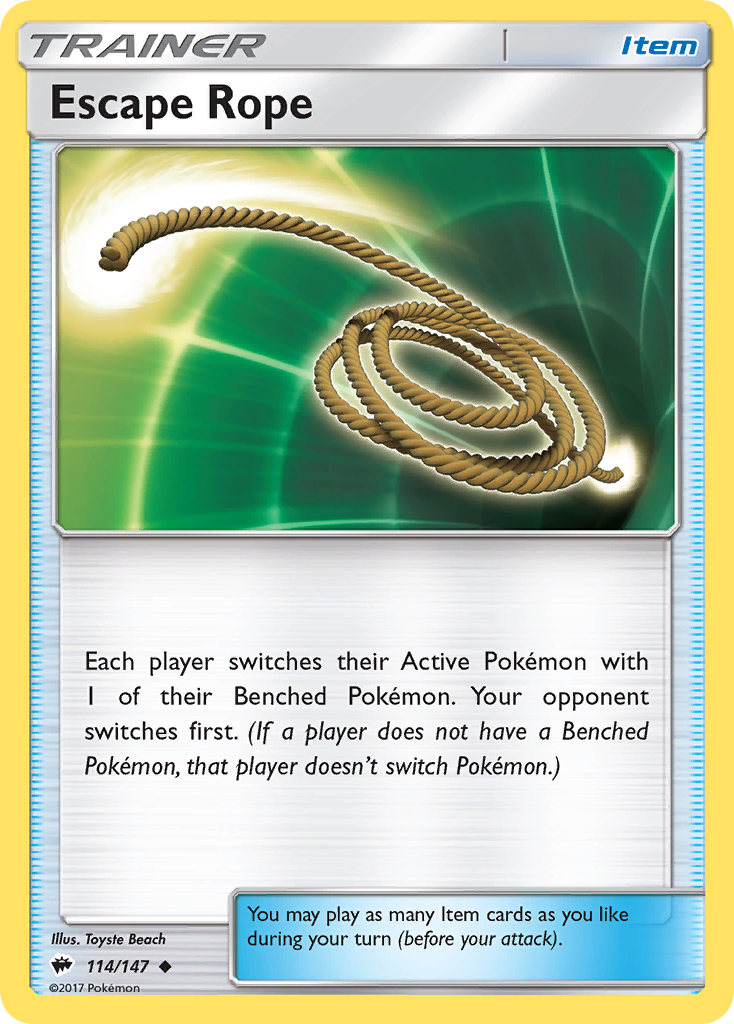 Escape Rope 114/147 English Pokémon card from Burning Shadows (2017)