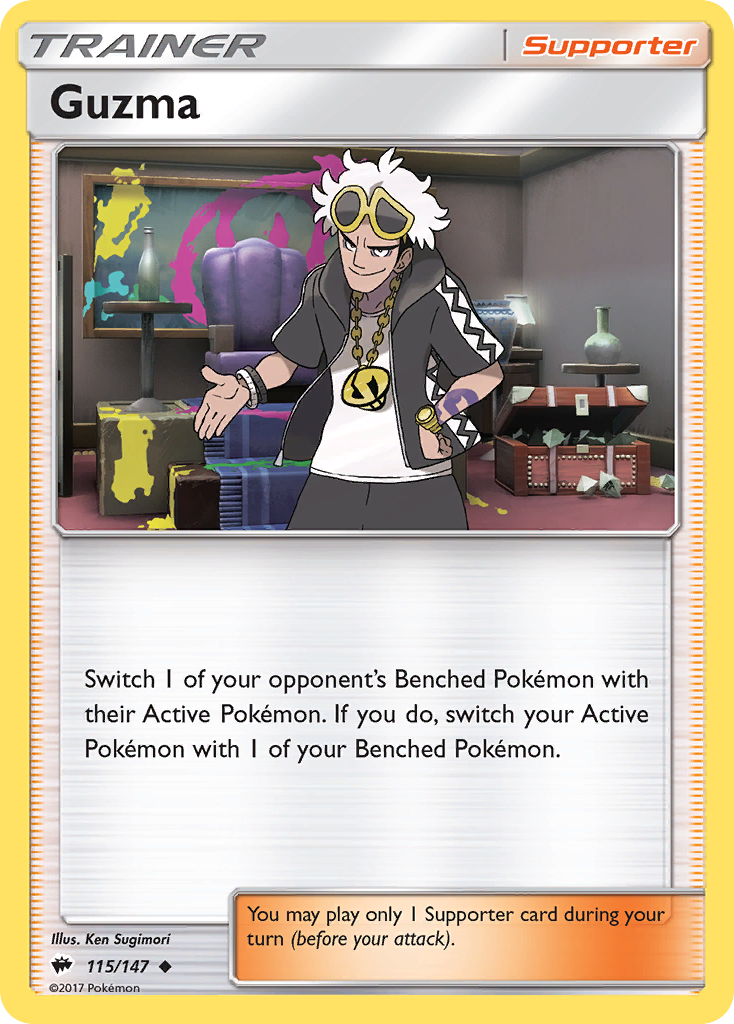 Guzma 115/147 English Pokémon card from Burning Shadows (2017)