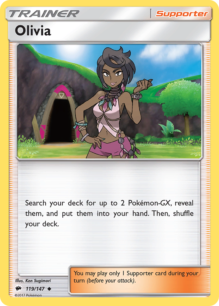 Olivia 119/147 English Pokémon card from Burning Shadows (2017)