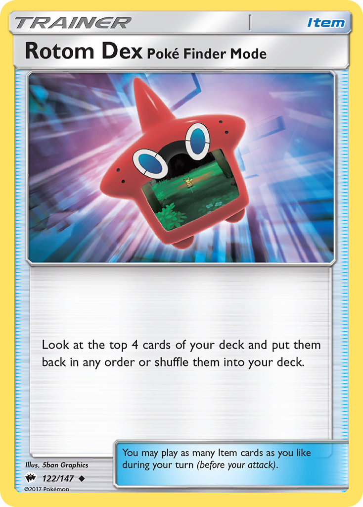 Rotom Dex Poké Finder Mode 122/147 English Pokémon card from Burning Shadows (2017)