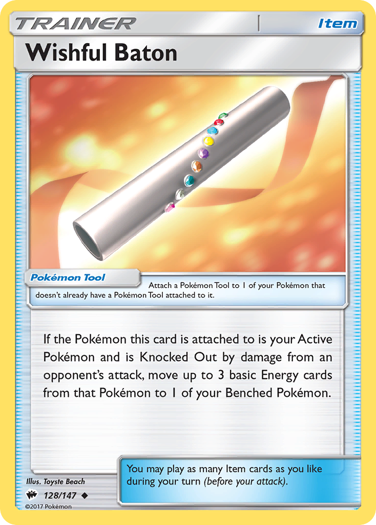 Wishful Baton 128/147 English Pokémon card from Burning Shadows (2017)