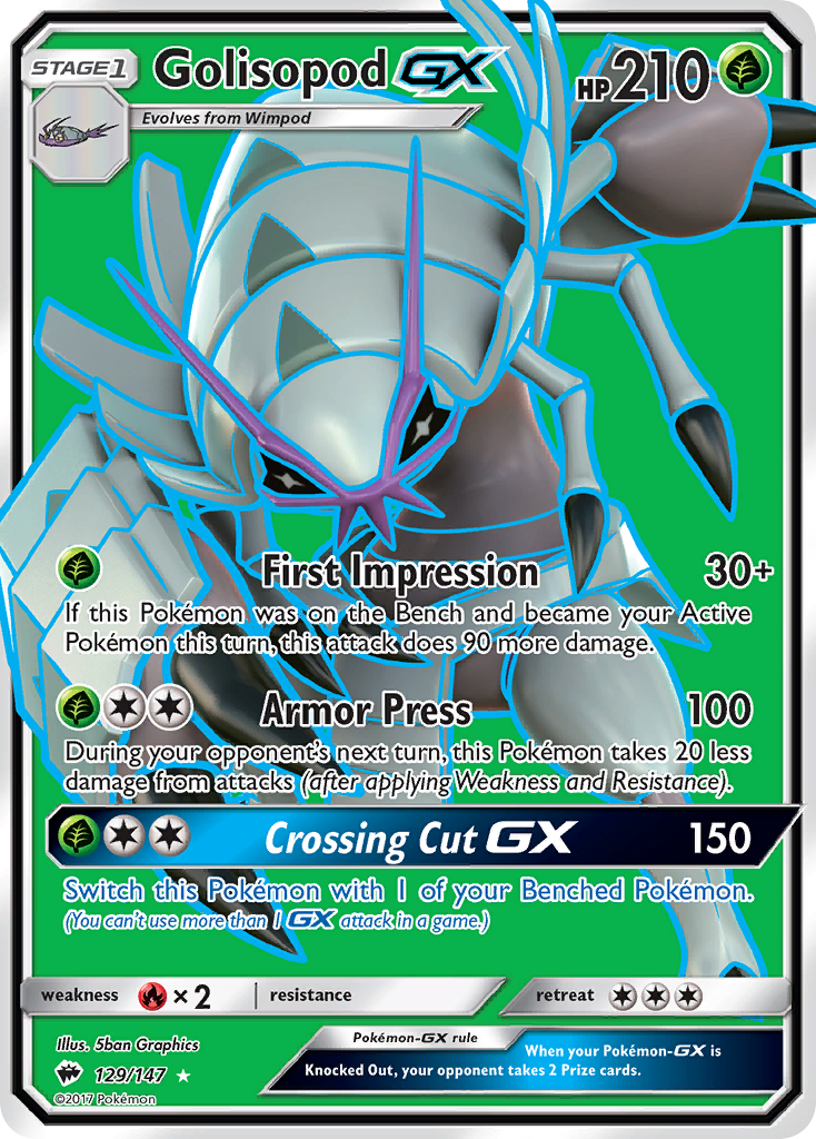 Golisopod-GX 129/147 English Pokémon card from Burning Shadows (2017)