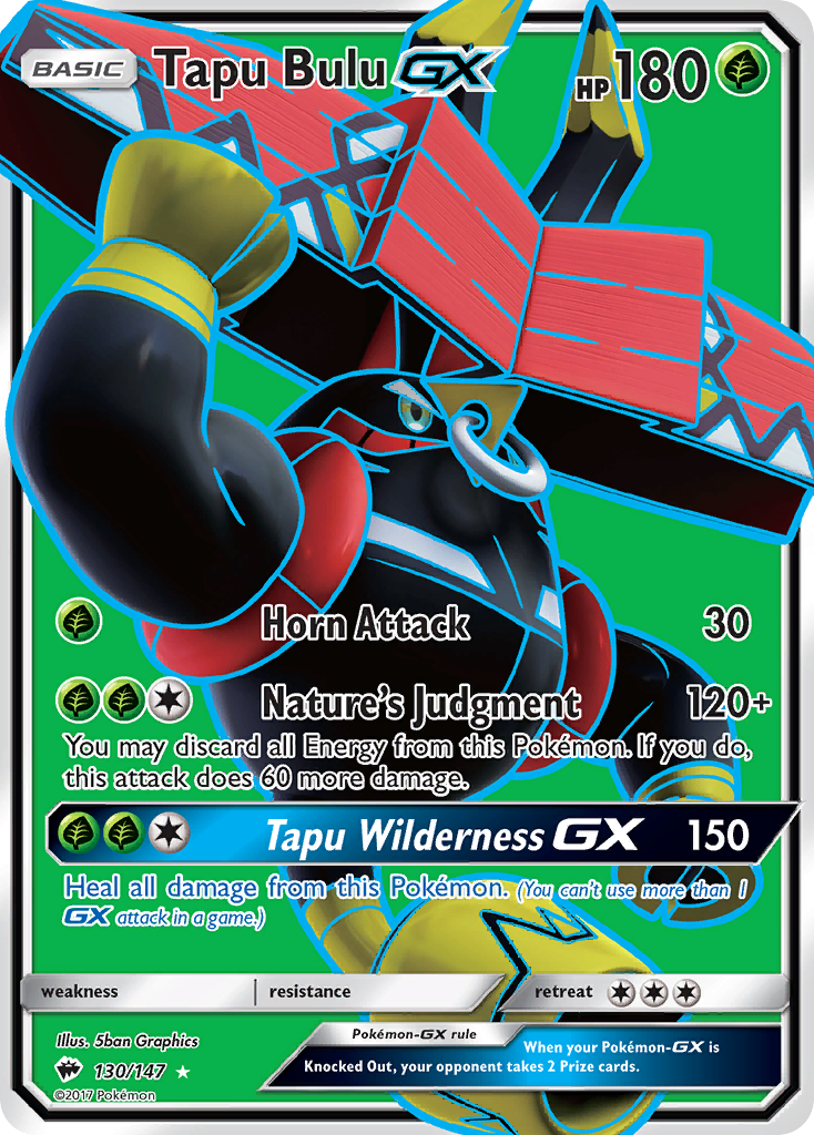 Tapu Bulu-GX 130/147 English Pokémon card from Burning Shadows (2017)