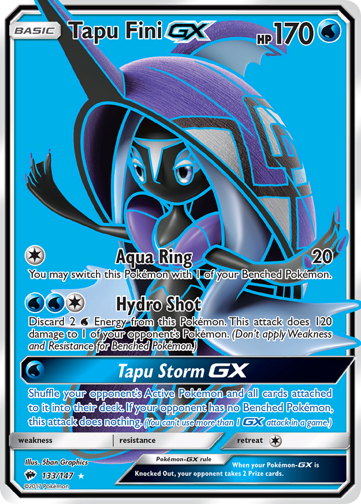 Tapu Fini-GX 133/147 English Pokémon card from Burning Shadows (2017)