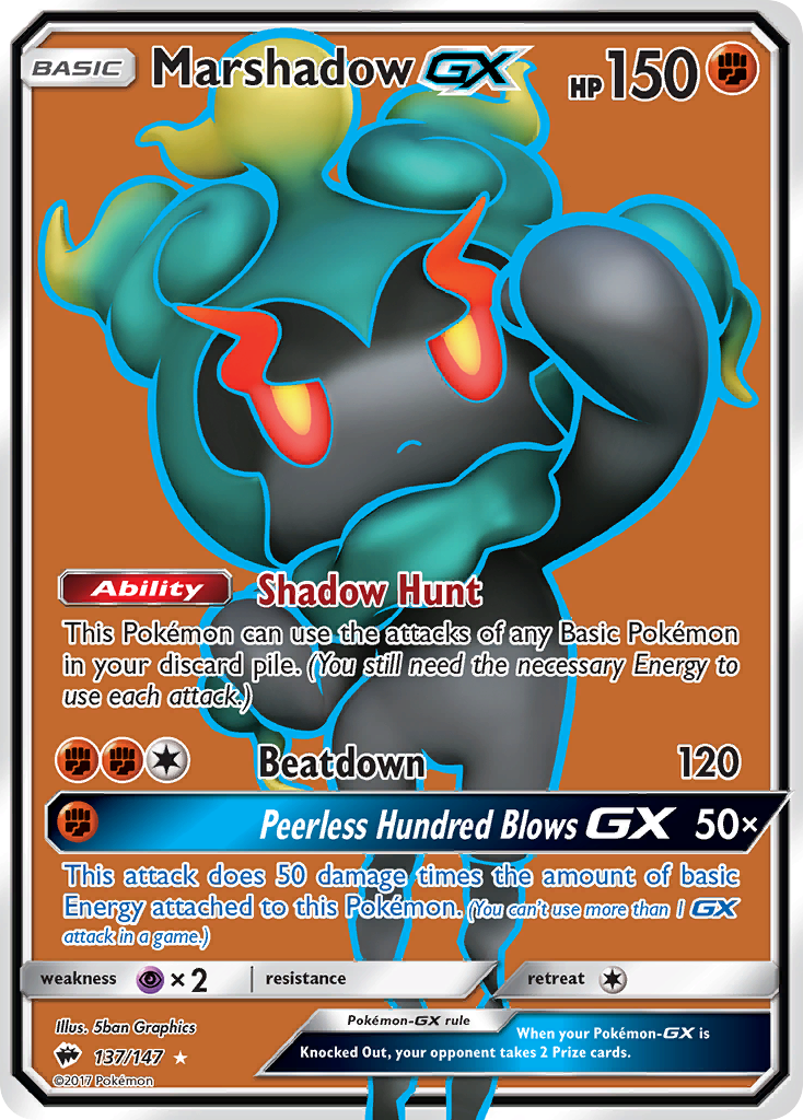 Marshadow-GX 137/147 English Pokémon card from Burning Shadows (2017)