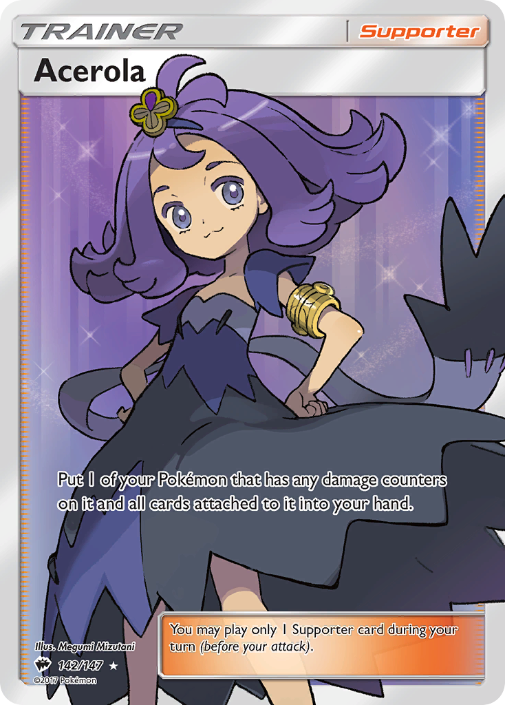 Acerola 142/147 English Pokémon card from Burning Shadows (2017)