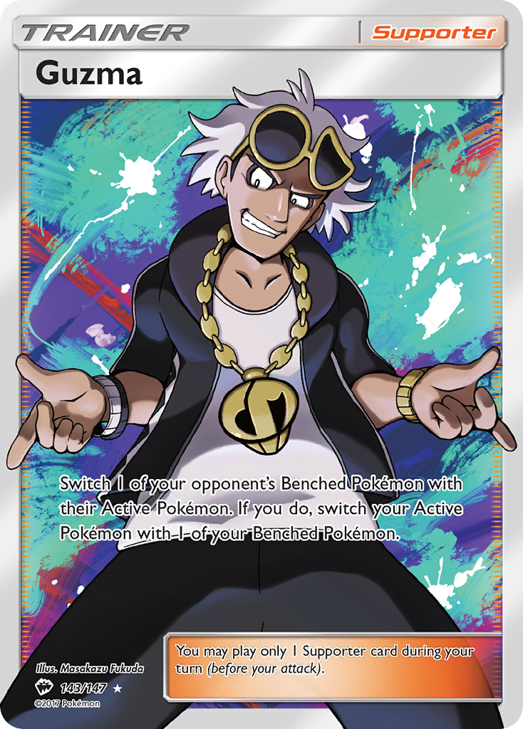 Guzma 143/147 English Pokémon card from Burning Shadows (2017)