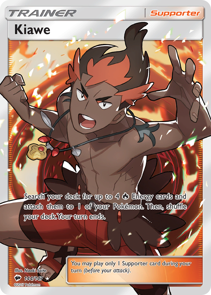 Kiawe 144/147 English Pokémon card from Burning Shadows (2017)