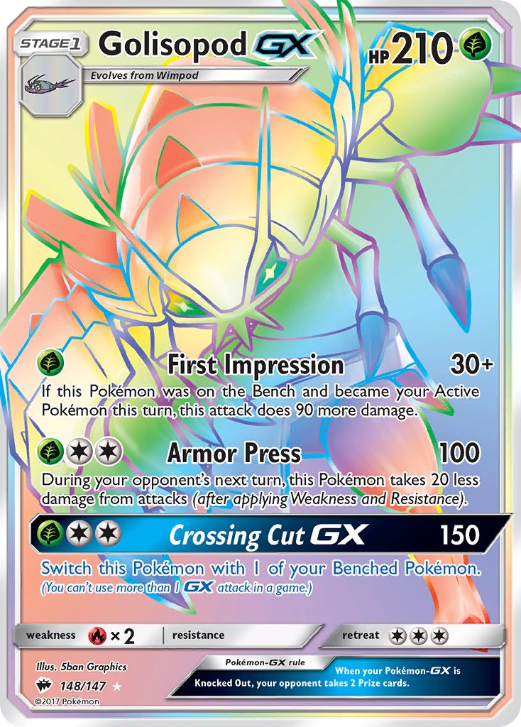 Golisopod-GX 148/147 English Pokémon card from Burning Shadows (2017)