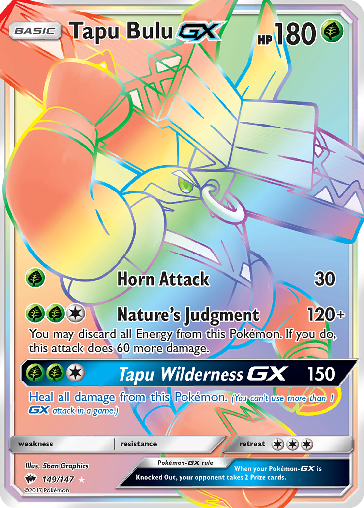 Tapu Bulu-GX 149/147 English Pokémon card from Burning Shadows (2017)