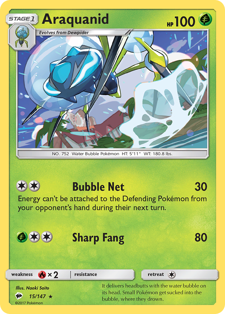 Araquanid 15/147 English Pokémon card from Burning Shadows (2017)