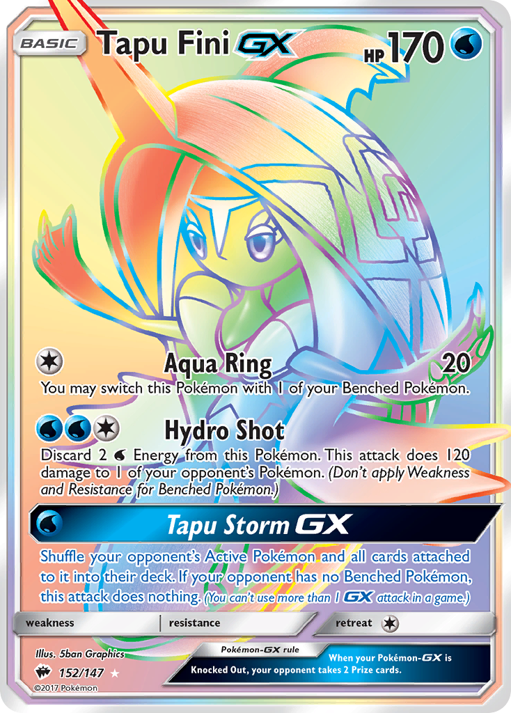 Tapu Fini-GX 152/147 English Pokémon card from Burning Shadows (2017)