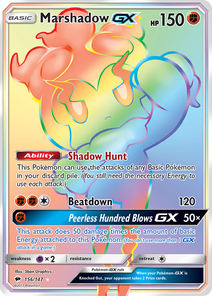Marshadow-GX 156/147 English Pokémon card from Burning Shadows (2017)