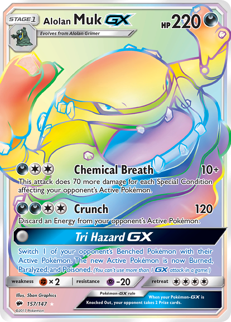 Alolan Muk-GX 157/147 English Pokémon card from Burning Shadows (2017)