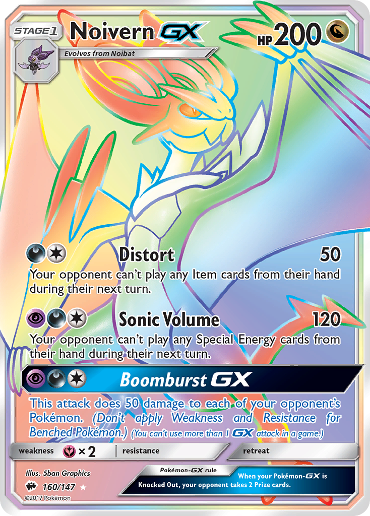 Noivern-GX 160/147 English Pokémon card from Burning Shadows (2017)
