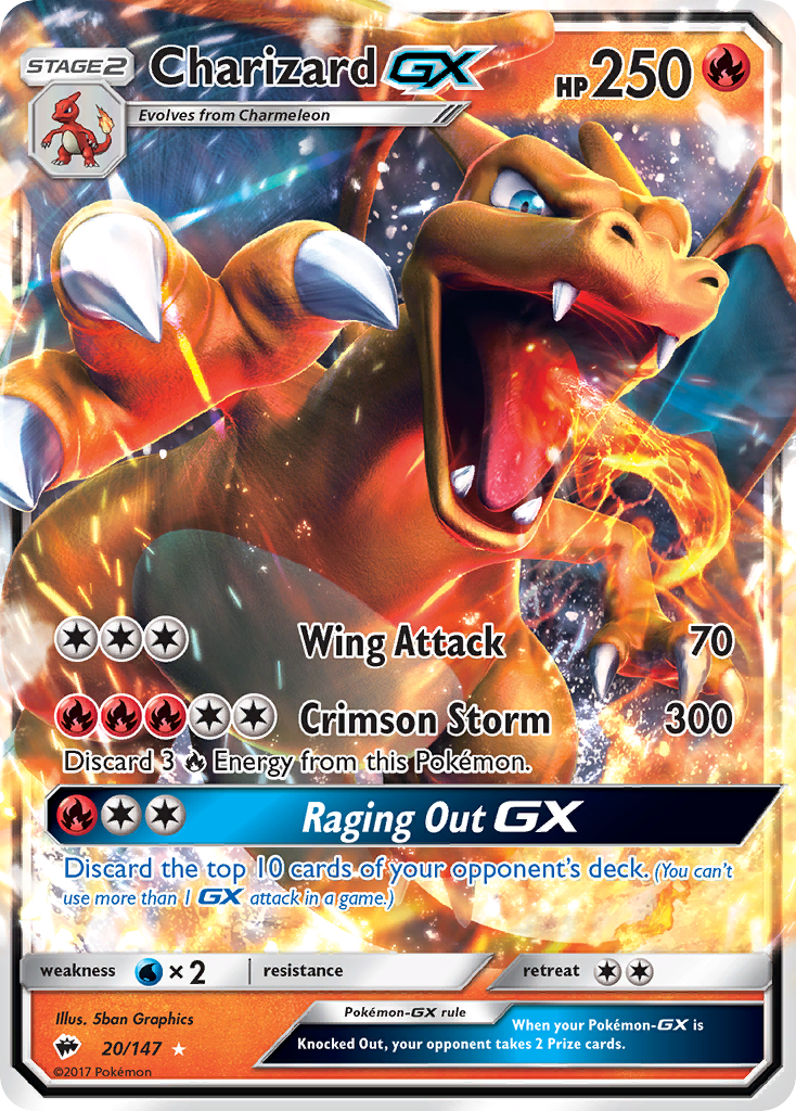 Charizard-GX 20/147 English Pokémon card from Burning Shadows (2017)