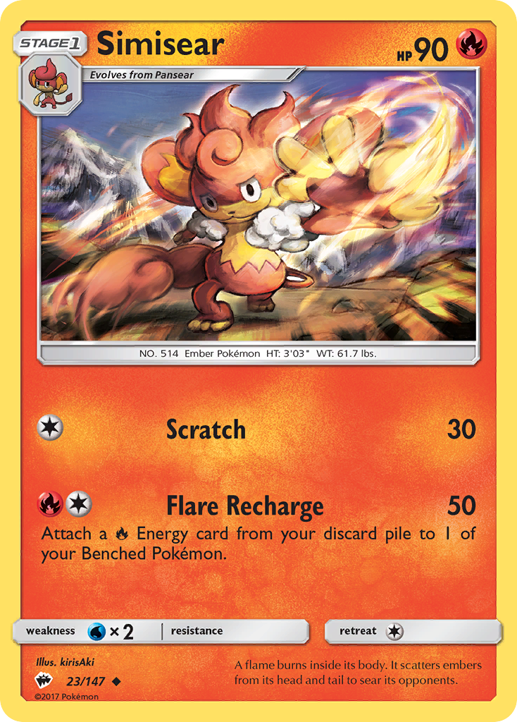 Simisear 23/147 English Pokémon card from Burning Shadows (2017)