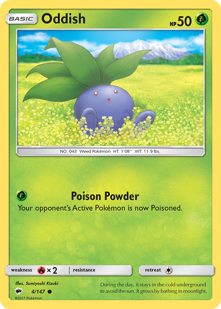 Oddish 4/147 English Pokémon card from Burning Shadows (2017)