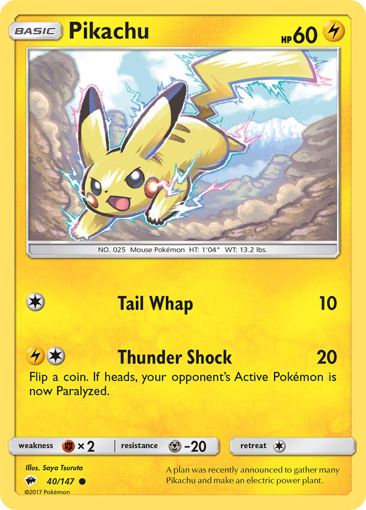 Pikachu 40/147 English Pokémon card from Burning Shadows (2017)
