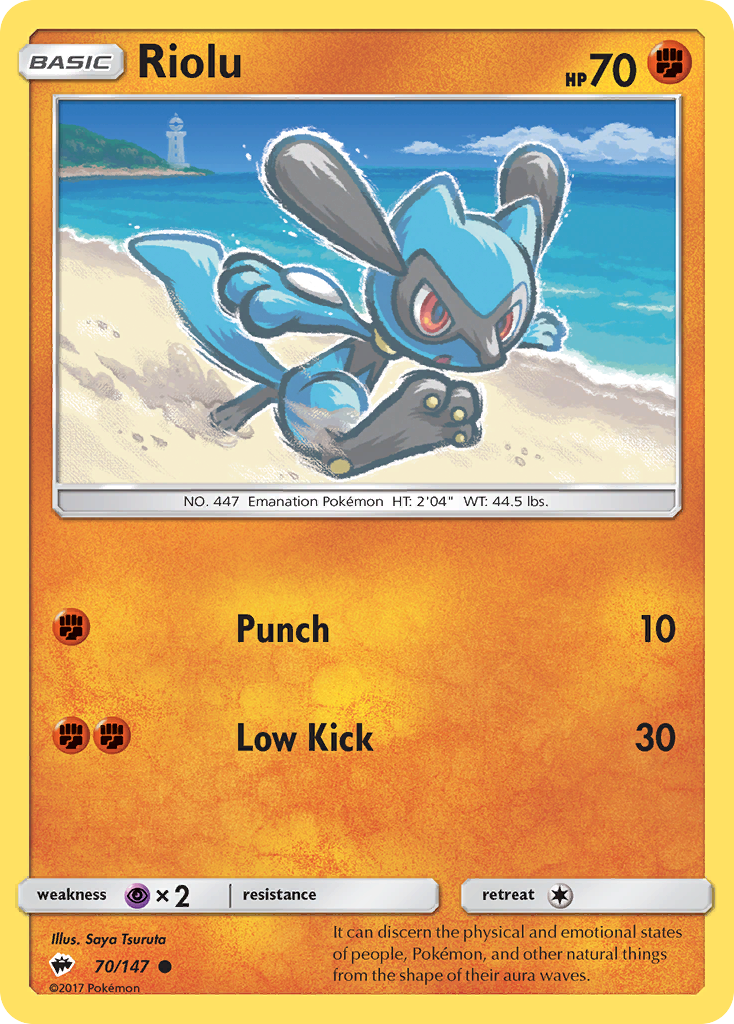Riolu 70/147 English Pokémon card from Burning Shadows (2017)