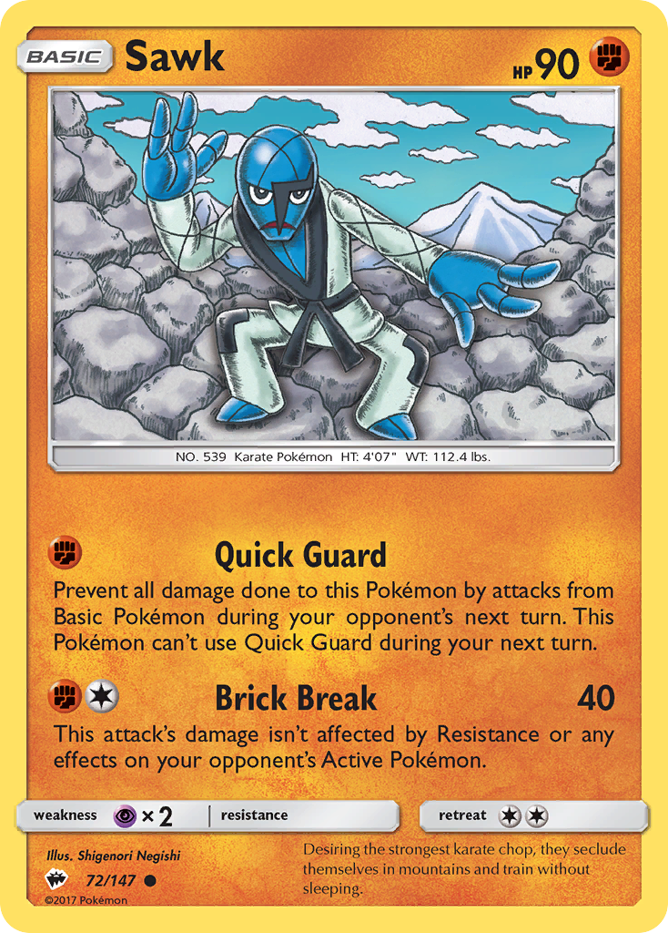 Sawk 72/147 English Pokémon card from Burning Shadows (2017)