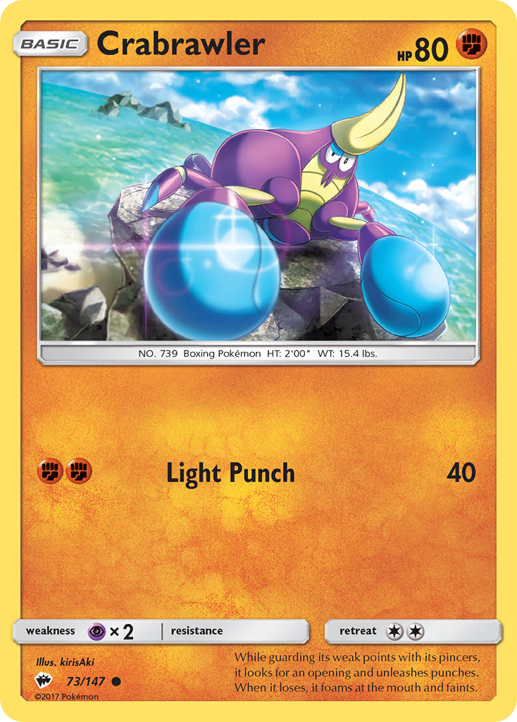 Crabrawler 73/147 English Pokémon card from Burning Shadows (2017)