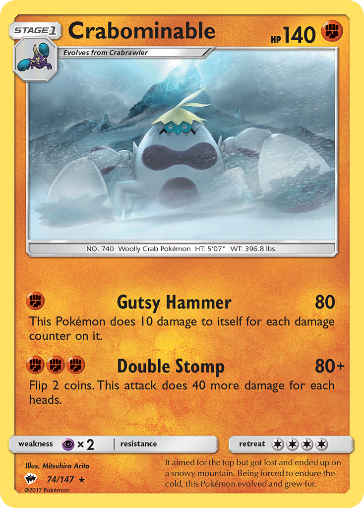 Crabominable 74/147 English Pokémon card from Burning Shadows (2017)