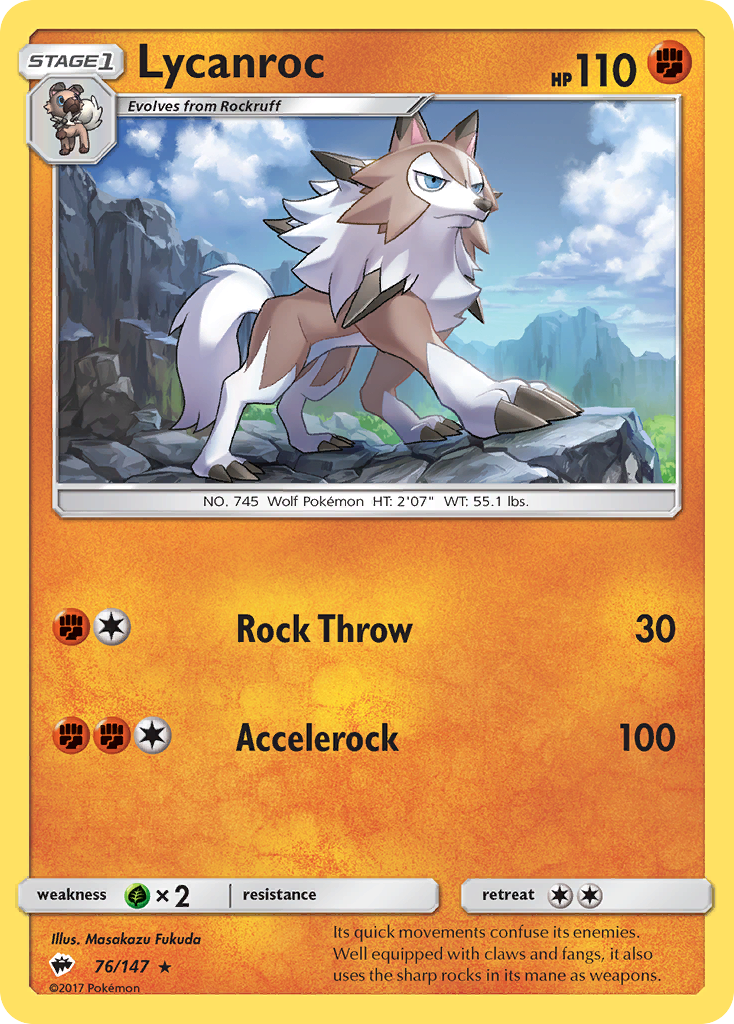 Lycanroc 76/147 English Pokémon card from Burning Shadows (2017)