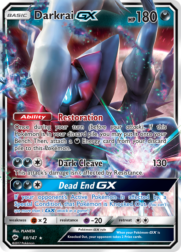 Darkrai-GX 88/147 English Pokémon card from Burning Shadows (2017)