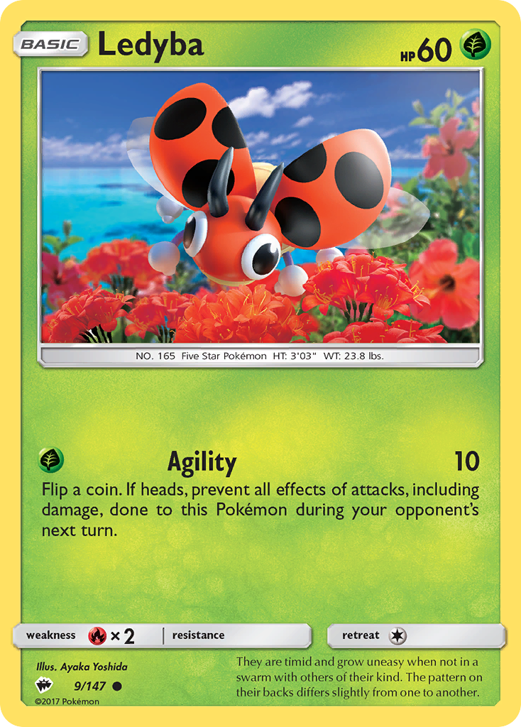 Ledyba 9/147 English Pokémon card from Burning Shadows (2017)