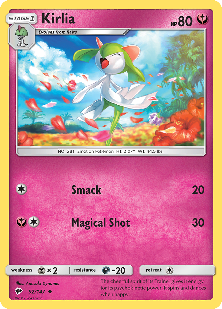 Kirlia 92/147 English Pokémon card from Burning Shadows (2017)