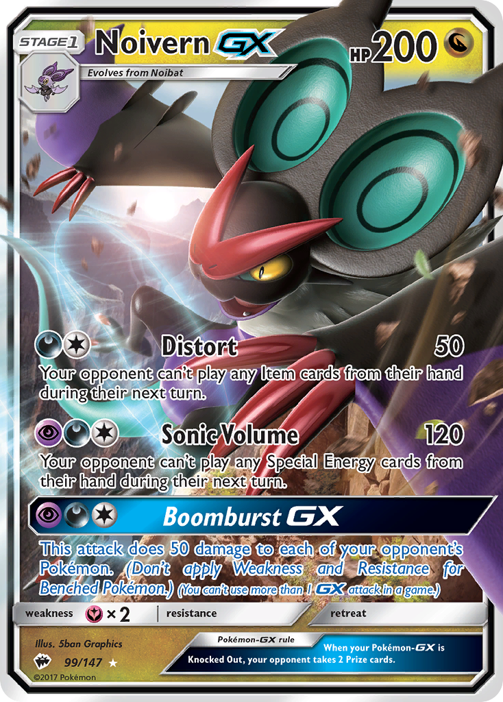 Noivern-GX 99/147 English Pokémon card from Burning Shadows (2017)