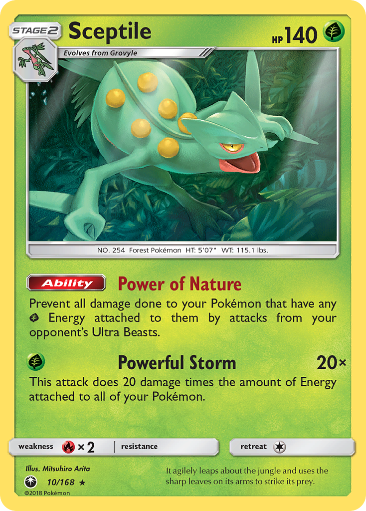 Sceptile 10/168 English Pokémon card from Celestial Storm (2018)