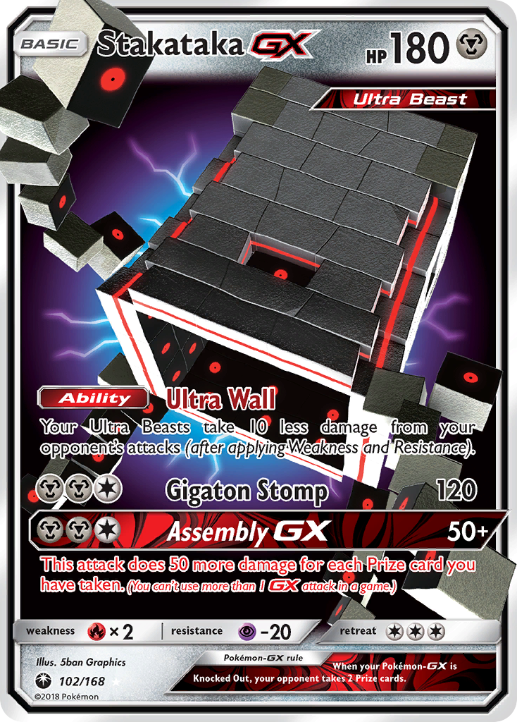 Stakataka-GX 102/168 English Pokémon card from Celestial Storm (2018)