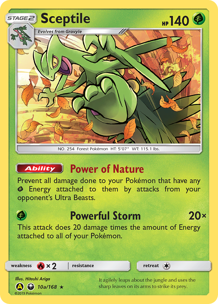 Sceptile 10a/168 English Pokémon card from Celestial Storm (2018) — alternate artwork