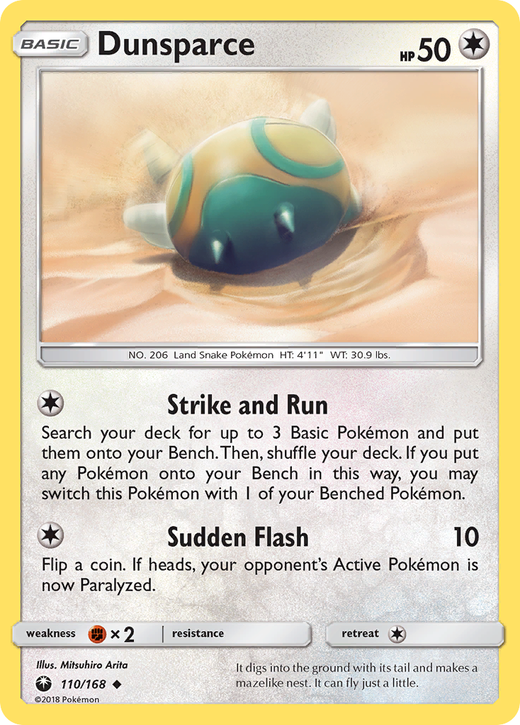 Dunsparce 110/168 English Pokémon card from Celestial Storm (2018)