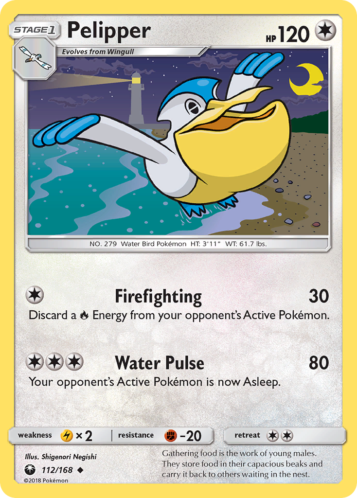Pelipper 112/168 English Pokémon card from Celestial Storm (2018)