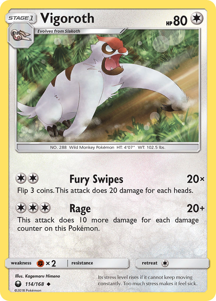 Vigoroth 114/168 English Pokémon card from Celestial Storm (2018)